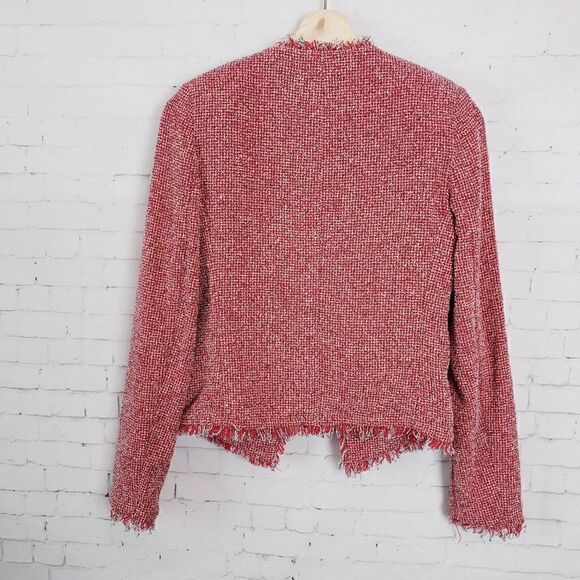 LK Bennett Blazer Size US 2 Red Tweed Shag JK Darya Cardinal Jacket - Picture 7 of 11